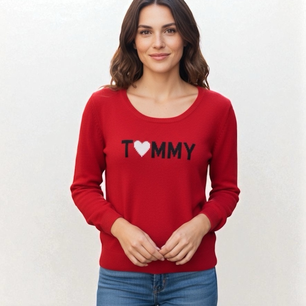 TOMMY HILFIGER | Women’s Red “T❤️MMY” Spellout Red Lightweight Sweater size 1X